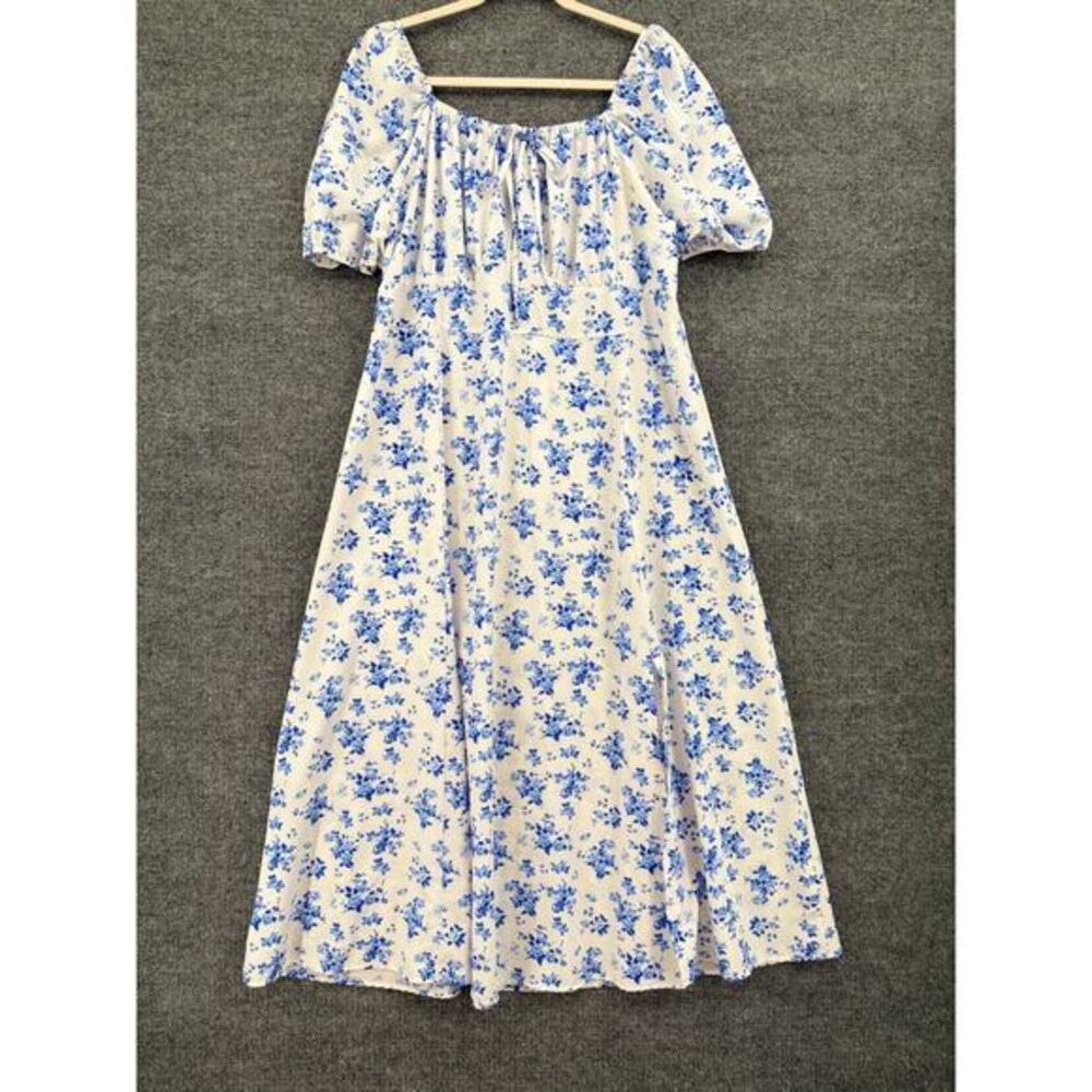 Shein Womens Floral Milkmaid Cottagecore Maxi Dress Size 2XL Blue White Coquette